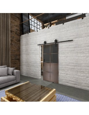 Glasschiebetür BARN-LINE Loft Rosteisen Genietet 18 Auf Grauglas