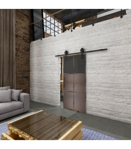 Glasschiebetür BARN-LINE Loft Rosteisen Genietet 19 Auf Grauglas