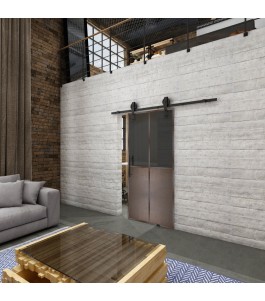 Glasschiebetür BARN-LINE Loft Rosteisen Genietet 20 Auf Grauglas