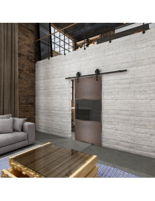 Glasschiebetür BARN-LINE Loft Rosteisen Genietet 27 Auf Grauglas