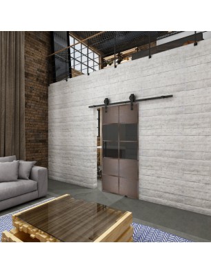 Glasschiebetür BARN-LINE Loft Rosteisen Genietet 28 Auf Grauglas