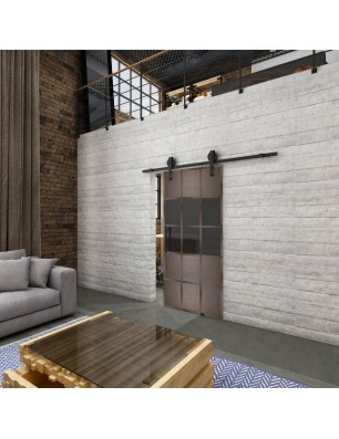 Glasschiebetür BARN-LINE Loft Rosteisen Genietet 31 Auf Grauglas