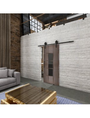 Glasschiebetür BARN-LINE Loft Rosteisen Genietet 34 Auf Grauglas