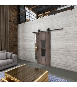 Glasschiebetür BARN-LINE Loft Rosteisen Genietet 35 Auf Grauglas