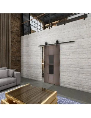 Glasschiebetür BARN-LINE Loft Rosteisen Genietet 35 Auf Grauglas