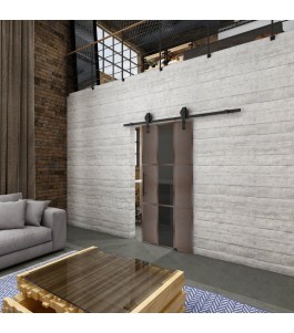 Glasschiebetür BARN-LINE Loft Rosteisen Genietet 36 Auf Grauglas