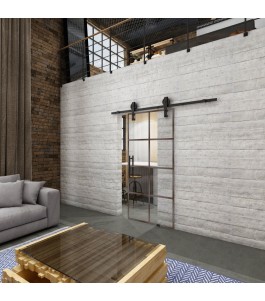 Glasschiebetür BARN-LINE Loft Rosteisen Genietet 06 Auf Klarglas