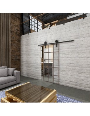 Glasschiebetür BARN-LINE Loft Rosteisen Genietet 09 Auf Klarglas