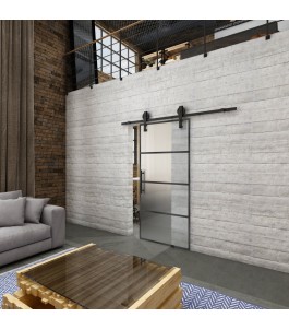 Glasschiebetür BARN-LINE Loft Schwarzeisen Genietet 02 Blickdicht