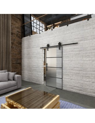 Glasschiebetür BARN-LINE Loft Schwarzeisen Genietet 02 Blickdicht