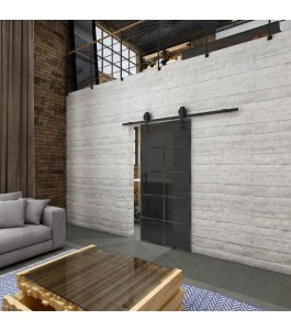 Glasschiebetür BARN-LINE Loft Schwarzeisen Genietet 05 Auf Grauglas