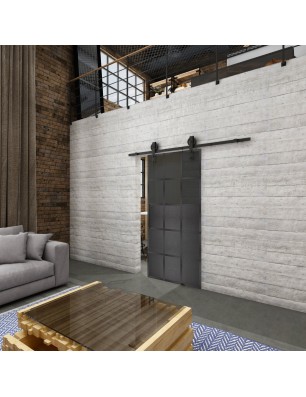 Glasschiebetür BARN-LINE Loft Schwarzeisen Genietet 21 Auf Grauglas