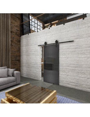 Glasschiebetür BARN-LINE Loft Schwarzeisen Genietet 27 Auf Grauglas
