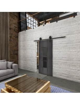 Glasschiebetür BARN-LINE Loft Schwarzeisen Genietet 34 Auf Grauglas