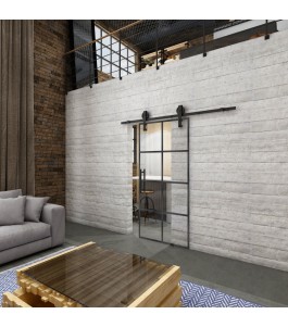 Glasschiebetür BARN-LINE Loft Schwarzeisen Genietet 06 Auf Klarglas