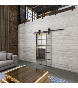 Glasschiebetür BARN-LINE Loft Schwarzeisen Genietet 09 Auf Klarglas