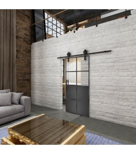 Glasschiebetür BARN-LINE Loft Schwarzeisen Genietet 18 Auf Klarglas