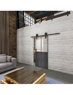Glasschiebetür BARN-LINE Loft Schwarzeisen Genietet 20 Auf Klarglas