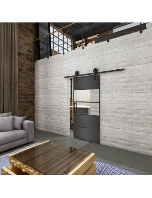 Glasschiebetür BARN-LINE Loft Schwarzeisen Genietet 25 Auf Klarglas