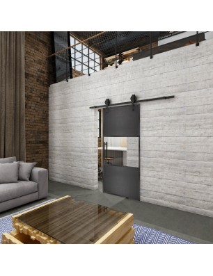 Glasschiebetür BARN-LINE Loft Schwarzeisen Genietet 27 Auf Klarglas