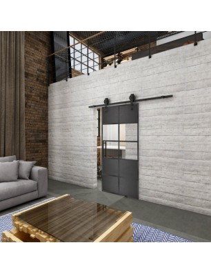 Glasschiebetür BARN-LINE Loft Schwarzeisen Genietet 28 Auf Klarglas