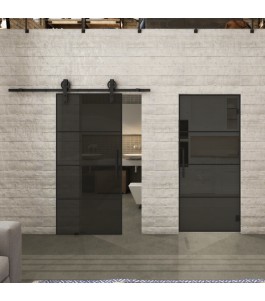 Glasschiebetür BARN-LINE Loft Schwarzlack 02 Auf Grauglas