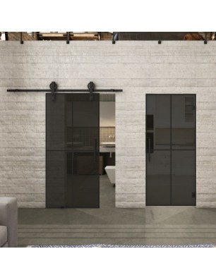 Glasschiebetür BARN-LINE Loft Schwarzlack 08 Auf Grauglas
