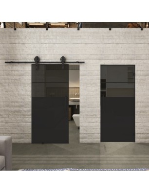 Glasschiebetür BARN-LINE Loft Schwarzlack 22 Auf Grauglas