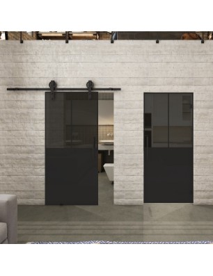Glasschiebetür BARN-LINE Loft Schwarzlack 26 Auf Grauglas