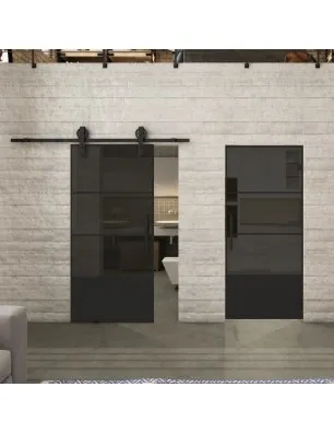Glasschiebetür BARN-LINE Loft Schwarzlack 32 Auf Grauglas