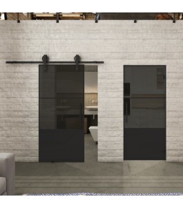 Glasschiebetür BARN-LINE Loft Schwarzlack 33 Auf Grauglas