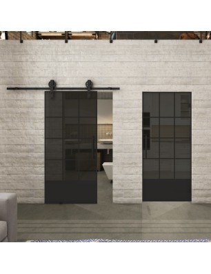 Glasschiebetür BARN-LINE Loft Schwarzlack 37 Auf Grauglas
