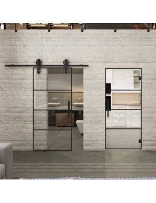 Glasschiebetür BARN-LINE Loft Schwarzlack 02 Auf Klarglas