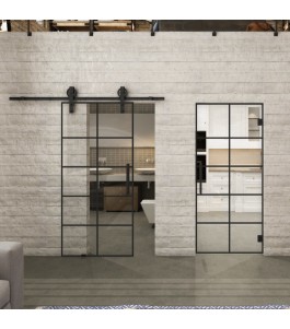 Glasschiebetür BARN-LINE Loft Schwarzlack 05 Auf Klarglas