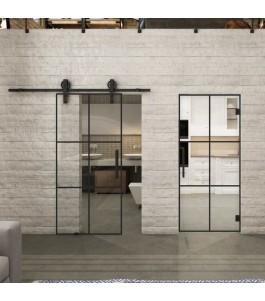 Glasschiebetür BARN-LINE Loft Schwarzlack 07 Auf Klarglas