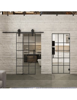 Glasschiebetür BARN-LINE Loft Schwarzlack 09 Auf Klarglas