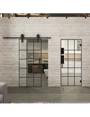 Glasschiebetür BARN-LINE Loft Schwarzlack 09 Auf Klarglas