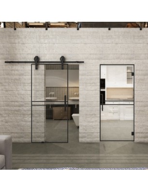 Glasschiebetür BARN-LINE Loft Schwarzlack 18 Auf Klarglas