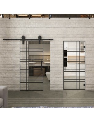 Glasschiebetür BARN-LINE Loft Schwarzlack 19 Auf Klarglas