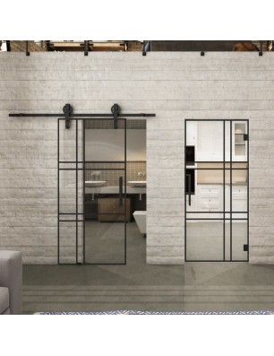 Glasschiebetür BARN-LINE Loft Schwarzlack 20 Auf Klarglas