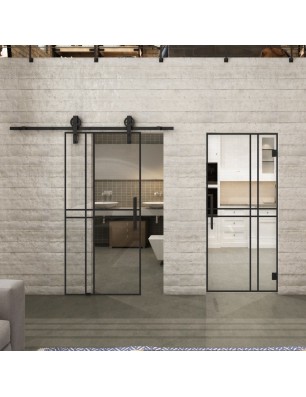 Glasschiebetür BARN-LINE Loft Schwarzlack 21 Auf Klarglas
