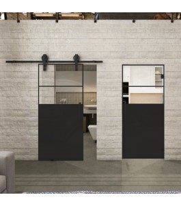 Glasschiebetür BARN-LINE Loft Schwarzlack 22 Auf Klarglas