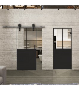 Glasschiebetür BARN-LINE Loft Schwarzlack 26 Auf Klarglas