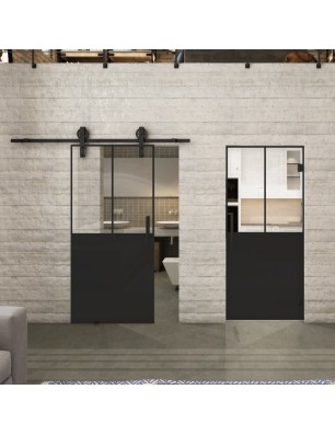 Glasschiebetür BARN-LINE Loft Schwarzlack 26 Auf Klarglas