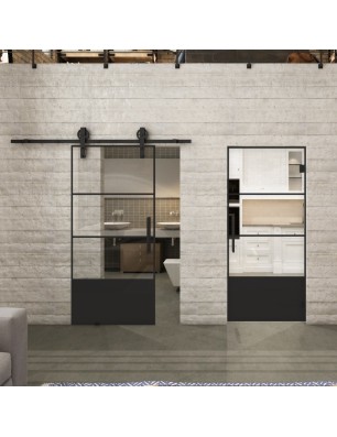 Glasschiebetür BARN-LINE Loft Schwarzlack 32 Auf Klarglas