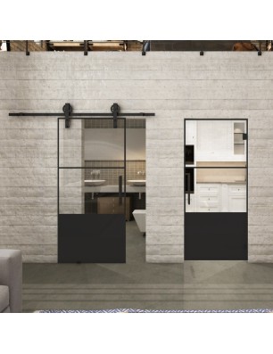 Glasschiebetür BARN-LINE Loft Schwarzlack 33 Auf Klarglas