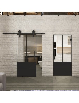 Glasschiebetür BARN-LINE Loft Schwarzlack 36 Auf Klarglas