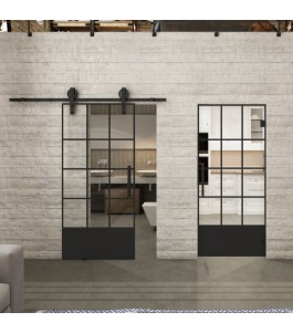 Glasschiebetür BARN-LINE Loft Schwarzlack 37 Auf Klarglas