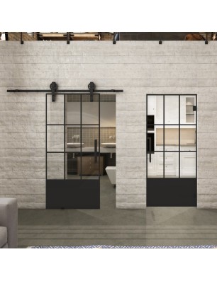 Glasschiebetür BARN-LINE Loft Schwarzlack 38 Auf Klarglas