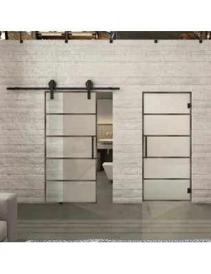 Glasschiebetür BARN-LINE Loft Rosteisen Genietet 01 Blickdicht